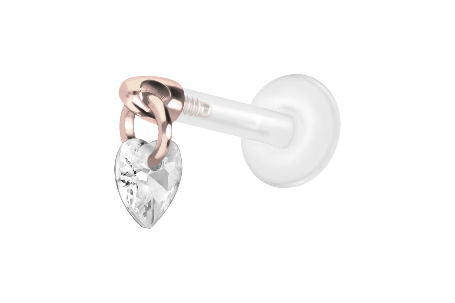 PTFE Labret Piercing mit Innengewinde + Titan-Aufsatz KRISTALLHERZ